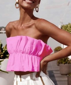 It's Juliet Ruffle Strapless Tie Top TOPS