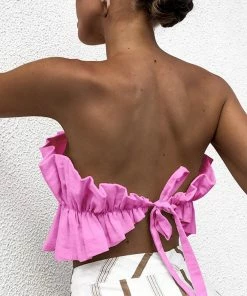 It's Juliet Ruffle Strapless Tie Top TOPS