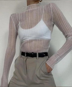 It's Juliet TOPS Sienna White Mesh Long Sleeve Top